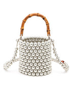 Bamboo Top Handle Beaded Bucket Clutch Bag