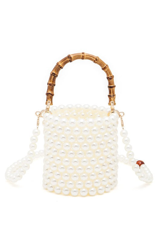Bamboo Top Handle Beaded Bucket Clutch Bag - Body By J'ne