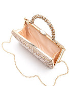 Pearl Studs Rhinestone Handle Flower Box Clutch