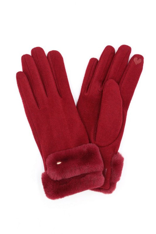 Faux Suede Fur Cuff Winter Gloves