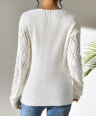 Openwork V-Neck Long Sleeve Sweater