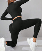 Mock Neck Long Sleeve Top and Leggings Active Set