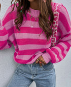 Honey Striped Round Neck Long Sleeve Sweater