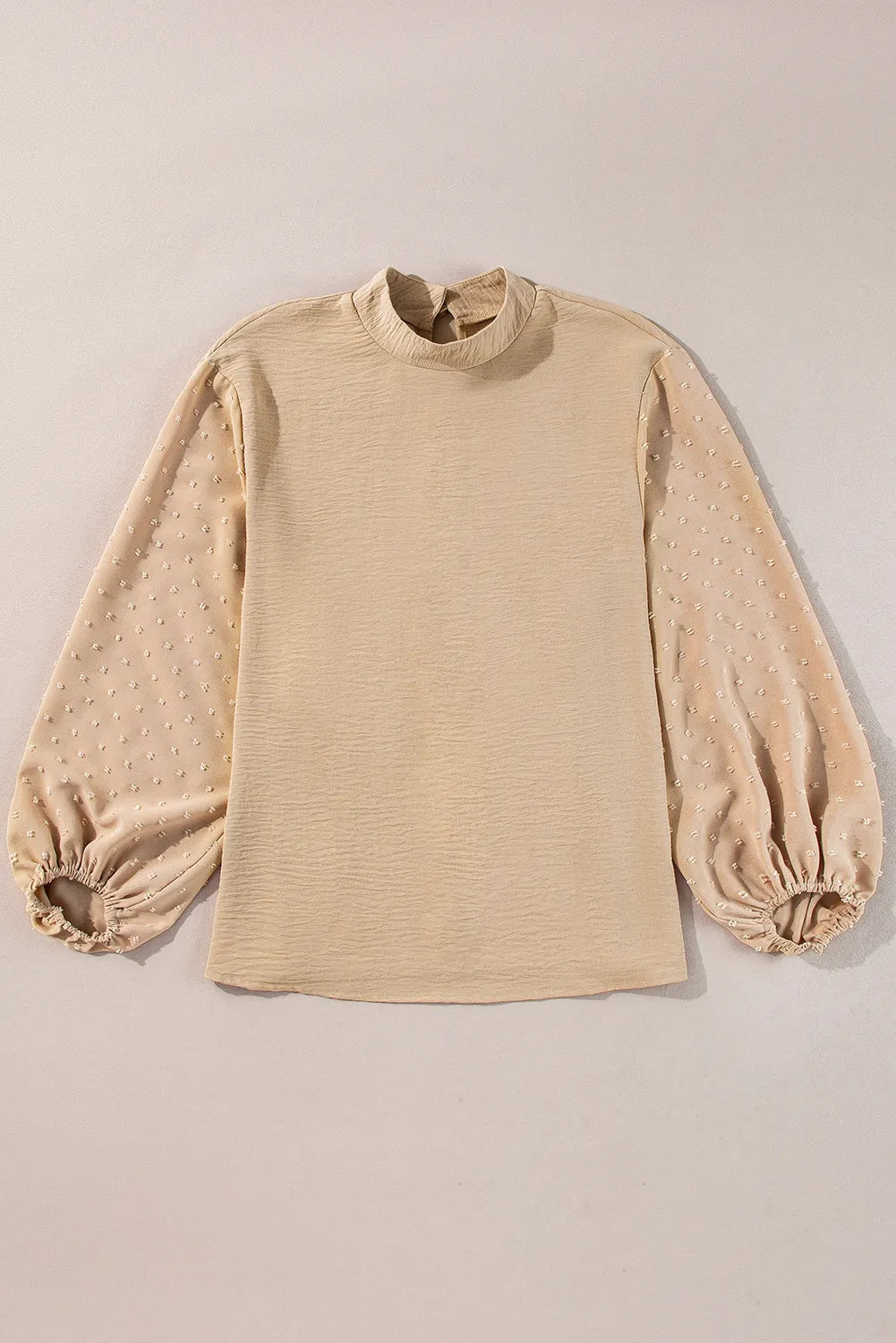 Swiss Dot Mock Neck Balloon Sleeve Blouse - Body By J'ne