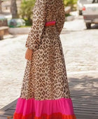 Vestido largo de manga larga con escote en V y estampado de leopardo