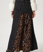 Slit Leopard Midi Denim Skirt