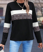 Leopard Round Neck Long Sleeve Blouse