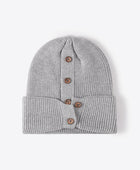 Button Detail Rib-Knit Cuff Beanie