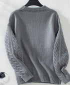 Cable-Knit Round Neck Long Sleeve Sweater