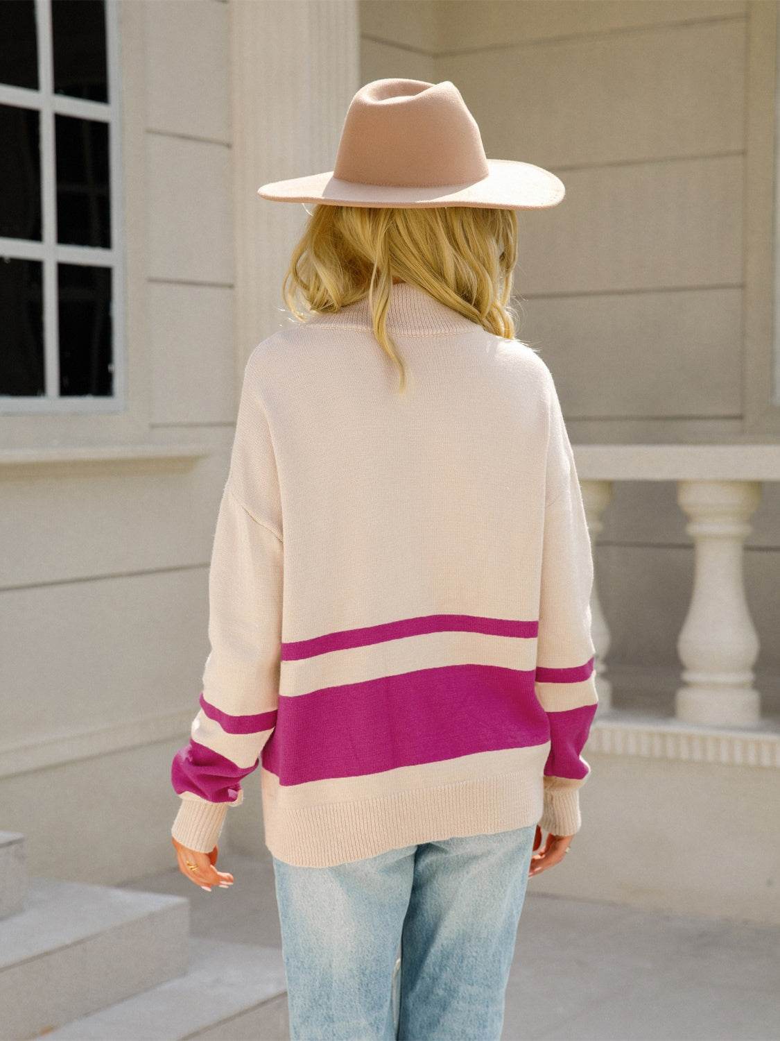 Color Block Half Zip Knit Top - Body By J'ne