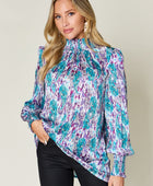 Full Size Printed Smocked Long Sleeve Blouse - Body By J'ne