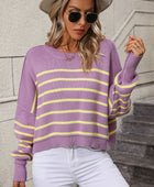 Striped Dropped Shoulder Round Neck Pullover Sweater