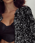 Sequin Open Front Long Sleeve Jacket