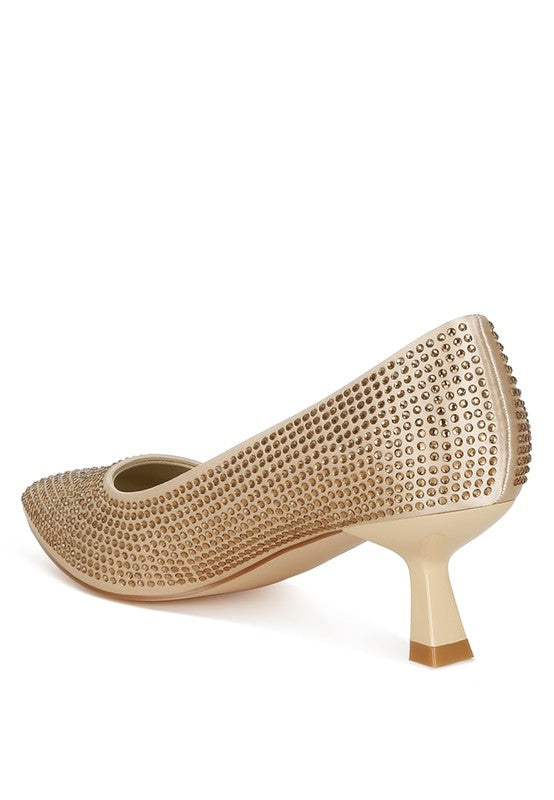Dinah Rhinestones Embellished Kitten Heel Pumps - Body By J'ne