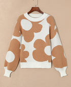 Contrast Flower Mock Neck Long Sleeve Sweater
