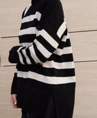 Slit Striped Round Neck Sweater