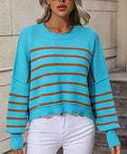 Striped Dropped Shoulder Round Neck Pullover Sweater