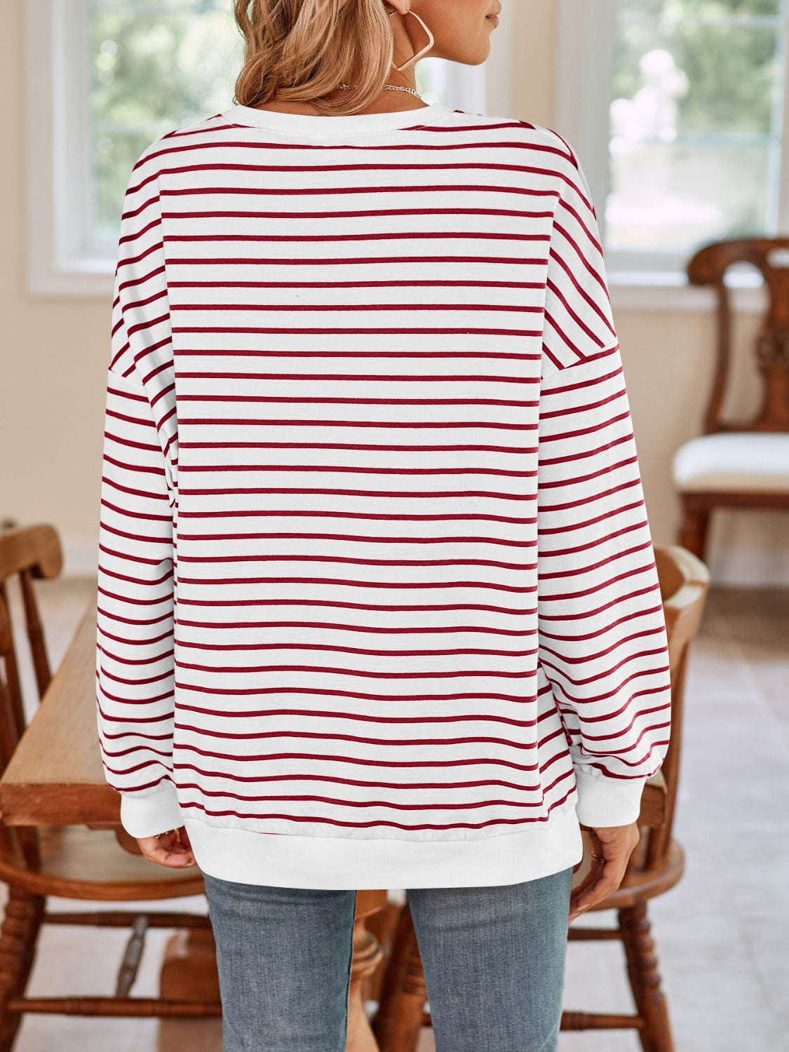 Lovelet Striped Round Neck Long Sleeve Sweatshirt - Body By J'ne