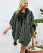 Fuzzy Trim Open Front Poncho