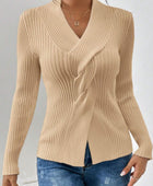 Twist Front Ribbed Long Sleeve Sweater