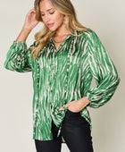 Full Size Printed Button Up Long Sleeve Shirt - Body By J'ne