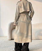 Collared Neck Long Sleeve Longline Trench Coat