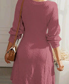 Texture V-Neck Long Sleeve Dress