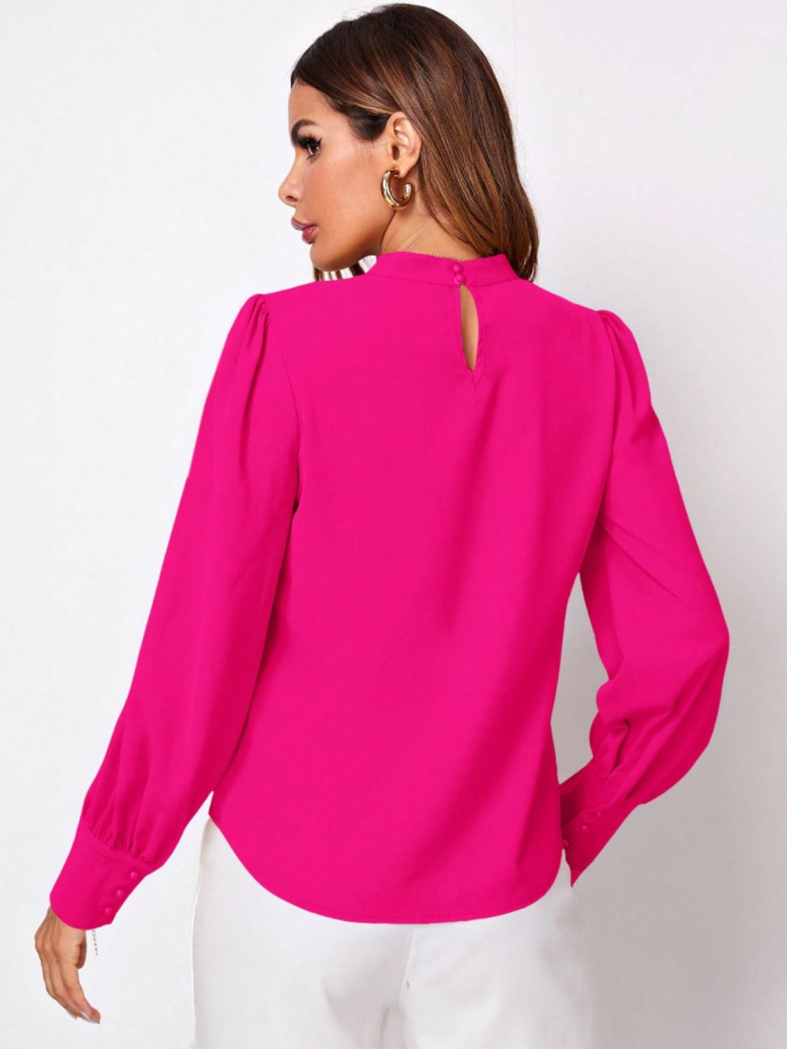 Ruched Mock Neck Long Sleeve Blouse - Body By J'ne