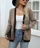 Contrast Trim Button Up Long Sleeve Cardigan