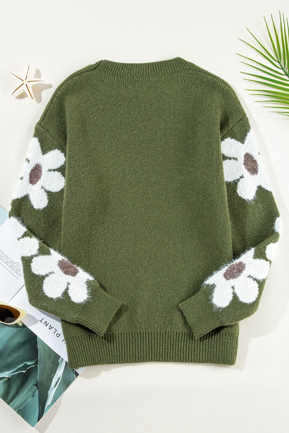 Flower Round Neck Long Sleeve Sweater - Body By J'ne