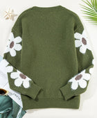 Flower Round Neck Long Sleeve Sweater