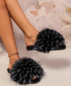 Fuzzy Open Toe Flat Sandals