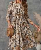 Printed Round Neck Three-Quarter Sleeve Dress