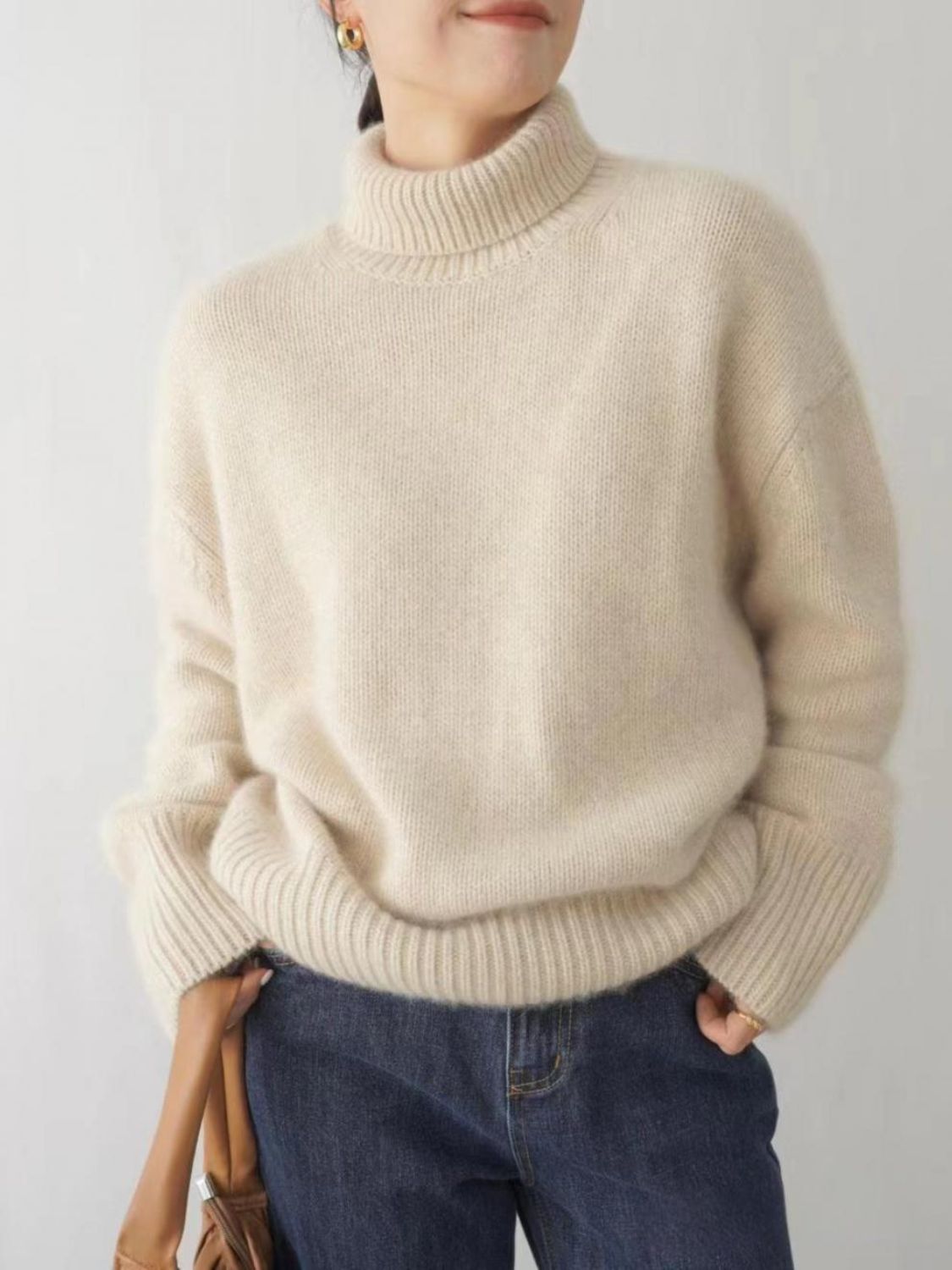 Turtleneck Dropped Shoulder Long Sleeve Sweater - Body By J'ne