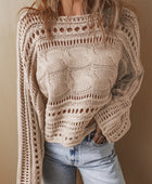 Cable-Knit Openwork Long Sleeve Sweater