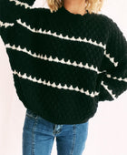 Contrast Stripes Round Neck Long Sleeve Sweater