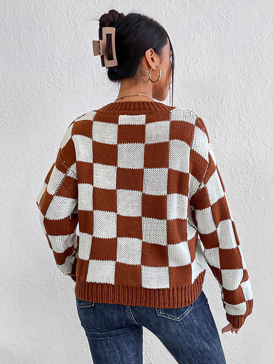 Checkered Round Neck Sweater - Body By J'ne