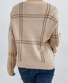 Plaid Round Neck Dropped Shoulder Sweater