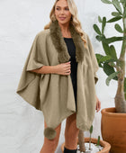 Fuzzy Trim Open Front Poncho