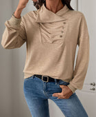 Perfee Asymmetric Mock Neck Long Sleeve Sweatshirt