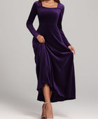 Square Neck Long Sleeve Velvet Dress