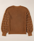 Pearl Detail Round Neck Long Sleeve Sweater