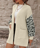 Pocketed Leopard Open Front Cardigan