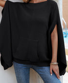 Waffle-Knit Pocketed Cape Sleeve Sweater