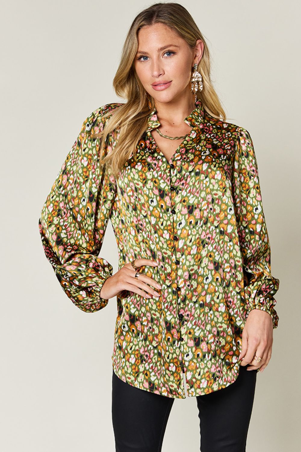 Full Size Printed Long Sleeve Blouse - Body By J'ne