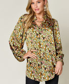 Full Size Printed Long Sleeve Blouse - Body By J'ne