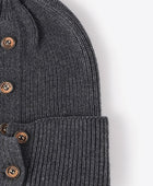 Button Detail Rib-Knit Cuff Beanie