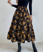 Printed Elastic Waist Midi Skirt