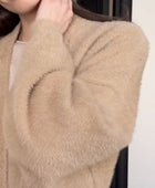 Fuzzy Open Front Solid Color Cardigan