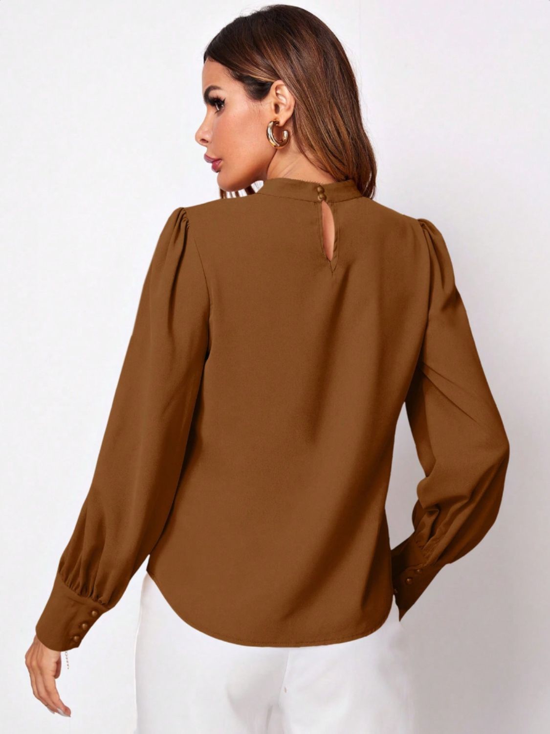 Ruched Mock Neck Long Sleeve Blouse - Body By J'ne